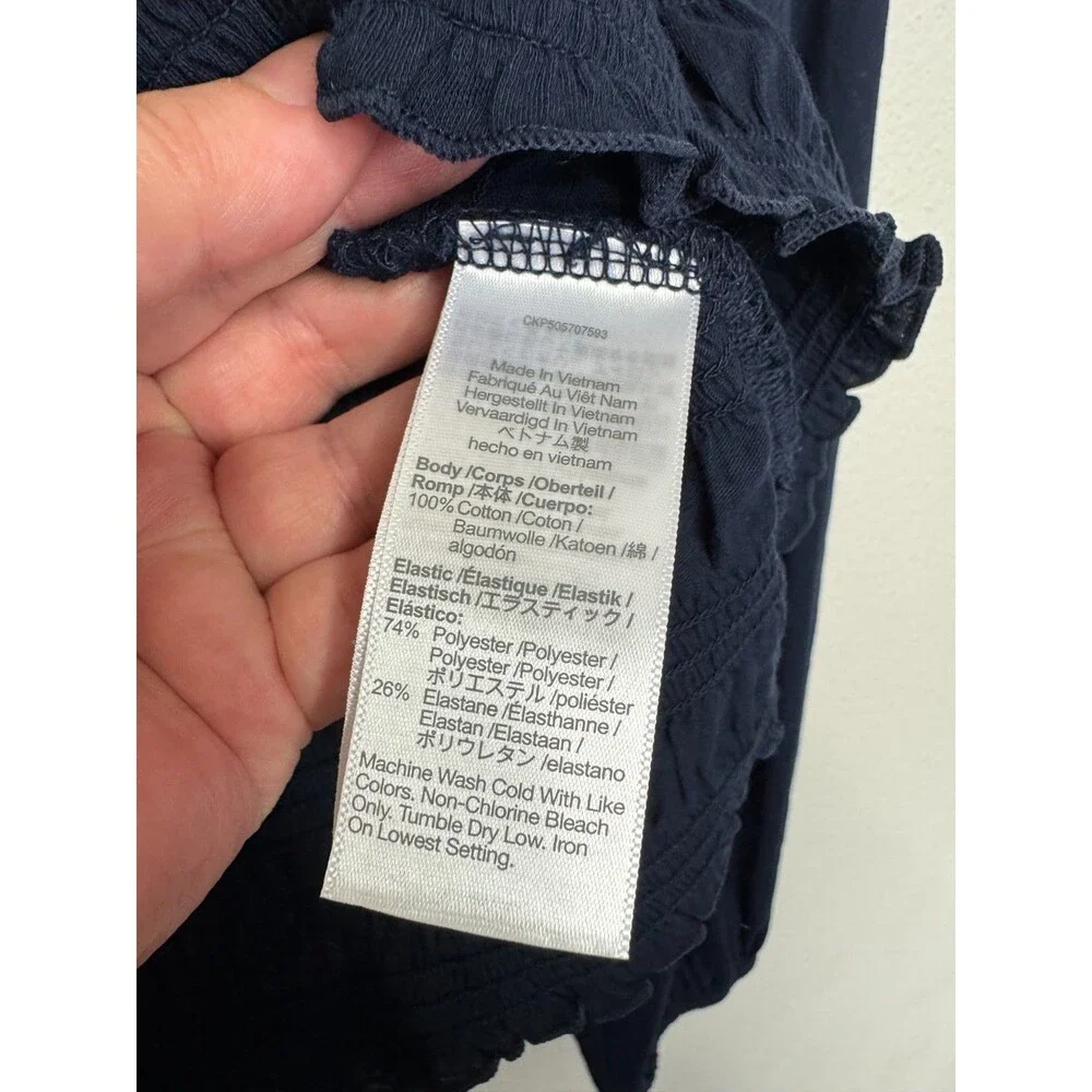 Madewell Large Smocked Boatneck Top Midnight Navy Cotton Puff Sleeves Ruffle NWT